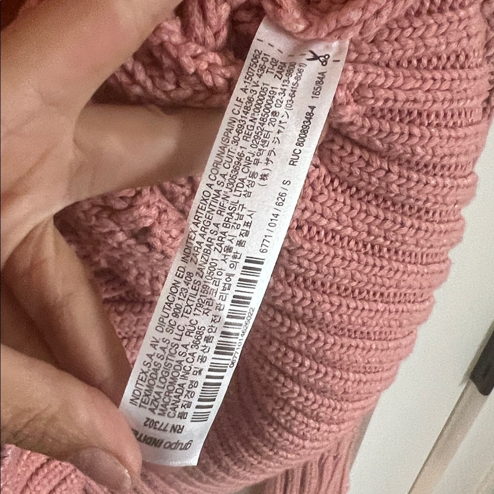 🪅Zara Pink Cable Knit Cotton Oversize Crewneck Sweater Small - Picture 7 of 9